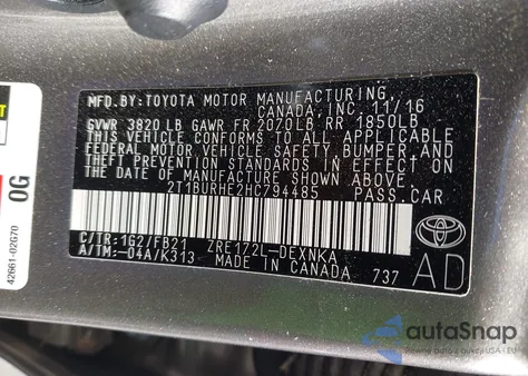 2017 Toyota Corolla Le z USA, uszkodzony, nr VIN 2T1BURHE2HC794485